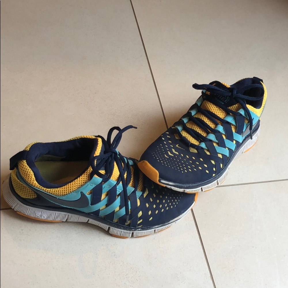 Nike Free 5.0 trainer gold and blue sneakers